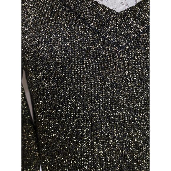 Moon Collection CS2401 Black Gold Shimmer V-neck Hi-Low Sweater Size Small New - Picture 4 of 6
